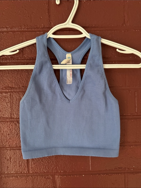 free people movement Tops - Free People Movement Ribbed V-Neck Racerback Crop Tank Top Light Blue Small